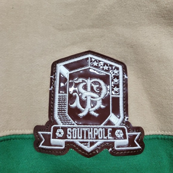 South Pole Jacket Mens Large Brown Tan Green Y2k 90s Vintage Spellout Hip Hop - Picture 7 of 11
